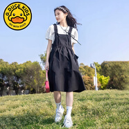 G.DUCKKIDS多巴胺穿搭女童夏裝套裝中大童學(xué)院風(fēng)兒童連衣裙海邊度假背帶裙子 黑色套裝兩件套 130 (L)