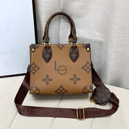 BV香港女包真皮老花棕色今年流行托特包2025新款叢林包單肩斜挎包女 時(shí)尚大花 / 棕咖