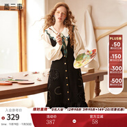 兩三事牛仔背帶連衣裙春季復古背心裙黑色裙子設計感長(cháng)裙魅影幾許 黑色 M