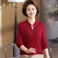 夏典素訂女王（SE.PSTP）中老年女裝秋冬加絨新款針織衫打底衫女?huà)寢屟b旗袍領(lǐng)套頭毛衣 磚紅色杭州今年流行的輕奢品質(zhì) M