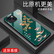 越厷適用蘋(píng)果14手機(jī)殼防摔保護(hù)鋼化玻璃外殼全包超薄男女新款耐磨耐臟防刮防塵手機(jī)套文字荷花 聚財(cái)草綠色-送屏幕膜-G6383 蘋(píng)果14