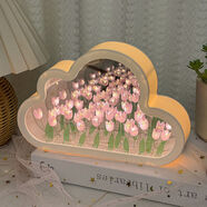 結盟者云朵鏡子郁金香小夜燈diy手工花海生日禮物送女生閨蜜情人節 云朵鏡子【熏衣紫】開(kāi)燈花海關(guān)燈鏡子 20朵花海材料包【AG13電子款】