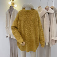 兔嵐粗線(xiàn)手工編織毛衣外套秋季女時(shí)尚寬松慵懶風(fēng)麻花套頭中長(cháng)版2025秋 黃色【高品質(zhì)】 S