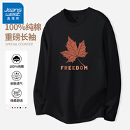 真維斯（Jeanswest） 日系t恤男長(zhǎng)袖春秋季純棉男士圓領(lǐng)打底衫休閑青少年寬松大碼體恤 黑#紅楓葉 2XL 【吸濕透氣,不起球】