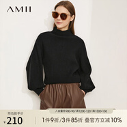 AMII冬新款時尚慵懶半高領(lǐng)寬松高級感超好看毛衣女燈籠袖上衣 黑色 160/84A/M（建議拍小一碼）