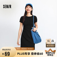 森馬（Semir）連衣裙女圓領(lǐng)收腰彈力針織裙2025夏刺繡休閑短裙辣妹109325114001