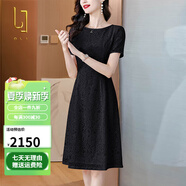 OLJ高檔品牌連衣裙女2025年夏季新款高級感時尚收腰淑女氣質(zhì)蕾絲裙子 黑色 L 90-115斤