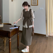 桂雪格黑色松弛感馬甲套裝裙女秋季2025新款氣質(zhì)襯衫半身裙三件套連衣裙 咖色三件套 品質(zhì)升級款 M （105-115斤）