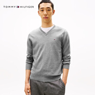 TOMMY HILFIGER【柔軟純棉】25秋冬男撞色條紋學(xué)院風(fēng)針織衫/情侶款純色毛衣 【純色V領(lǐng)】深灰色P7D XS （推薦：120斤以下）