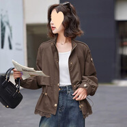 冠貿(mào)裴短款風(fēng)衣女春秋時尚洋氣大衣高端上衣 咖色- L