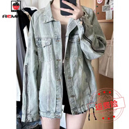 AEMAPE HK美式復古水洗做舊牛仔外套女秋冬寬松設計感小眾夾克 藍色【品牌_高質(zhì)量_】 M _【關(guān)注店鋪優(yōu)先發(fā)貨】