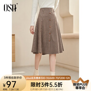 歐莎（OSA）【復(fù)古印象】咖色高腰千鳥格半身裙女秋季新品遮胯顯瘦a字裙 咖色格子 S