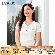 lagogo彩色紐扣V領(lǐng)元?dú)釺恤女拉谷谷2025年夏季新款簡(jiǎn)約顯瘦短袖 本白色 M