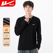 回力長袖t恤男圓領(lǐng)寬松打底衫秋冬季德絨加厚保暖簡約運動男士上衣