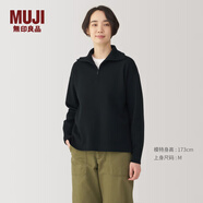 無印良品（MUJI）女式水洗米蘭諾羅紋針織半拉鏈毛衣長袖女款女裝針織衫冬季條紋 黑色 M (160/84A)
