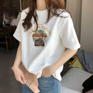 以純（YISHion）奶呼呼純棉短袖T恤女夏季2025新款今年女裝超火減齡寬松上衣 白色-183沙漠汽車(chē) L 116-135斤