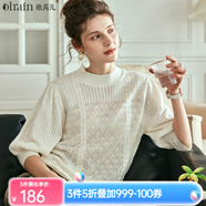 Olrain歐芮兒法式米白色短袖針織衫女2025夏季新款寬松復(fù)古鏤空套頭衫 米白色 XL