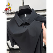 稻草人下擺開叉純色冰絲polo衫男短袖夏季透氣網(wǎng)孔涼感翻領(lǐng)t恤高端男裝 黑色 M /48
