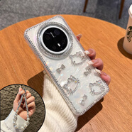 艾派客華為mate70Pro手機殼新款珍珠蝴蝶貝殼紋80Promax帶掛繩鏈氣囊防摔散熱透明全包圍保護套女生輕奢 【立體kt貓】炫彩水鉆+大小規格珍珠手鏈-不發(fā)黃 華為mate70Pro/Pro+通用