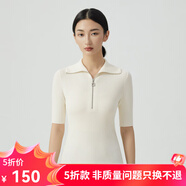 哥弟真的好（GIRDEAR）女裝拉鏈翻領(lǐng)短袖豎坑條針織衫女A301239 米白 M (3)