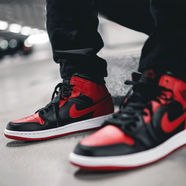 耐克（NIKE）【潮】Air Jordan aj1板鞋男女新款高幫休閑跑步運動(dòng)耐磨籃球鞋 554725/554724-074/黑紅小禁穿 44