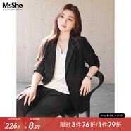 MsShe大碼女裝2025新款秋款胖mm職業(yè)裝彈力西服女200斤秋裝 彈力西裝-經(jīng)典黑色25年8月20日到貨 XL
