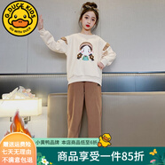 G.DUCKKIDS童裝女童套裝春秋新款兒童衛(wèi)衣套裝卡通洋氣女孩春裝大童運動服裝 咖色【加絨款】 加絨 140 碼建議130-140cm9-10歲