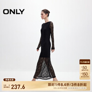ONLY2025春季新款甜美優(yōu)雅鉤花蕾絲長袖長裙連衣裙女|125161006 H1Z 黑色 M