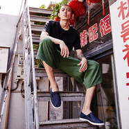 內聯(lián)升老北京布鞋男鞋手工千層底親子鞋牛仔巾舌邊 套腳休閑駕車鞋8196A 8196G貼好膠底藍色 40