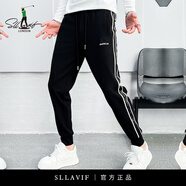 薩拉維夫（Sllavif）休閑褲男秋季新款潮流個(gè)性字母刺繡帥氣衛(wèi)褲修身百搭運(yùn)動(dòng)褲 黑色 29