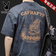 花花公子（PLAYBOY）重磅短袖t恤男士寬松大碼潮牌夏季2025新款衣服男款純棉男裝體恤 黑色 XL 【適合155-165斤】