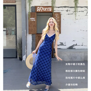 茯見(jiàn)絕美漂亮克萊因藍格紋吊帶連衣裙女夏2025新款純欲甜辣風(fēng)掐腰長(cháng)裙 克萊因藍M