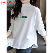LOVER RUCCI純棉半高領(lǐng)打底衫磨毛長(cháng)袖女秋冬2025年加絨遮屁股大碼中長(cháng)款t恤 白色-TO加 絨加厚 2XL