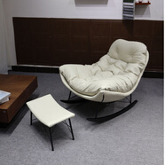 今森一木搖搖躺椅大人陽臺家用休閑客廳懶人搖搖椅輕奢設(shè)計師單人沙發(fā)椅子 米白色皮底座+米白色皮坐墊+腳踏