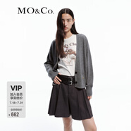 MO&Co.春秋金屬標(biāo)V領(lǐng)針織開衫摩安珂 中花灰色 S 160