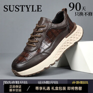 SUSTYLE高檔奢侈品男鞋休閑鞋男士2025新款運動鞋男士板鞋牛皮舒適百搭鞋 深棕色 39
