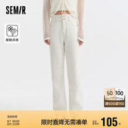 森馬牛仔褲女涼感直筒褲港風夏小個子九分褲白色褲子109324124005