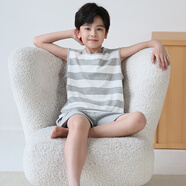 曼妮朵男童睡衣夏季新款短袖男孩純棉兒童大童全棉薄款青少年家居服套裝 N1184【背心套裝】 175 加大版L碼 【115-135斤】