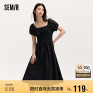 森馬連衣裙女溫柔氣質(zhì)白月光夏季法式方領(lǐng)收腰中長(cháng)裙107424114036