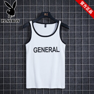 花花公子官方潮流男短褲無(wú)袖t恤衩跑步三分褲子夏季情侶背心休閑運動(dòng)套裝 白色【單件】上衣 2XL 身高175/145斤