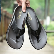 紅蜻蜓全牛皮男士人字拖時(shí)尚休閑沙灘鞋韓版潮流外穿防滑耐磨涼拖鞋 黑色2296 38