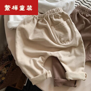 貝貝蟬（BEIBEICHAN）童裝兒童大PP褲春秋嬰幼兒男寶寶寬松哈倫長褲子女孩韓版休閑垮褲 米白色(柔軟面料) 80