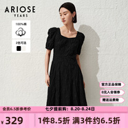艾諾絲雅詩(shī)【商場(chǎng)同款】夏季新品通勤全棉提花方領(lǐng)泡泡袖連衣裙30529018 黑色 M