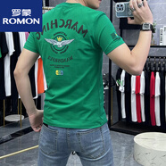 羅蒙（ROMON）歐貨青年2025夏季新品男士字母刺繡潮牌絲光棉圓領(lǐng)短袖T恤男潮ins 短*袖C330繡皇冠飛鷹款綠色 2XL