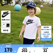 NIKE  3BRAND 耐克男女童純棉短袖T恤+短褲2件套裝夏季新款短袖套裝 正黑色 120 /60 【建議身高110-116cm】