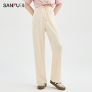三福（SANFU）休閑褲2025新款夏季氣質(zhì)抽繩松緊腰直筒闊腿長褲子女裝 杏色 XS 155/60A