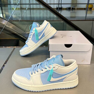 CLENIKEEDNIKE莆田純原 Air 喬1 AJ1低幫籃球鞋煙灰影子灰男女學(xué)生板鞋 米白藍(lán) 41