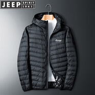JEEP SPIRIT吉普輕薄羽絨服男短款冬季外套男士鴨絨立領(lǐng)純色保暖防寒男裝服飾 160507黑色（連帽） XL （130斤-150斤）