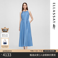 歌力思（ELLASSAY）2025夏季新款100%桑蠶絲簡單清爽露肩優(yōu)雅連衣裙女EWE361Y11700 冰雪藍 XS