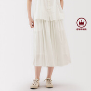 無印良品（MUJI）女式 強(qiáng)捻 抽褶裙 長半身裙女裙子女裝格子裙25年夏季BE1VEC5S 米白色 XL （165/74A）